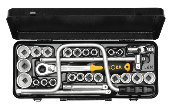 Steckschlüssel-Satz 1/2", Zwölfkant, 28-teilig mm+AF, ELORA-770-LAMU