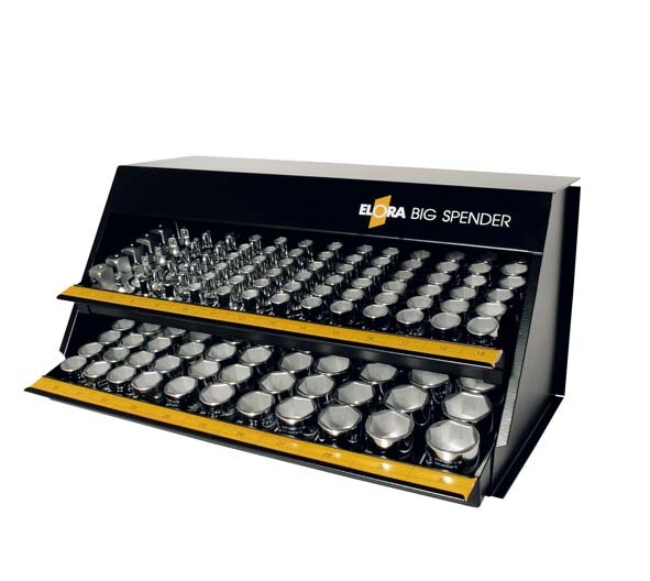 Verkaufsständer "Big Spender" mit 1/2" 6-kt. MM-Einsätzen, ELORA-771-KS1M