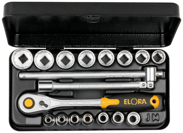 Steckschlüssel-Satz 3/8", Zwölfkant, 18-teilig 6-22 mm, ELORA-870-JMU