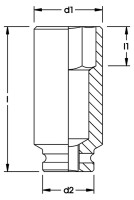Kraftschraubereinsatz 3/4", extra tief, 6-kant, ELORA-791LT-30 mm