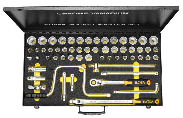 Steckschlüssel-Satz 1/2", Sechskant, 57-teilig mm+af+ww, ELORA-771LSSMF