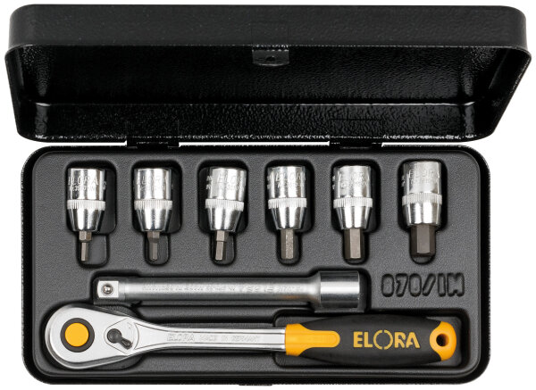 Steckschlüssel-Satz 3/8", Innensechskant, 8-teilig 1/8"-5/16"AF, ELORA-870-INAU