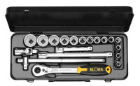 Steckschlüssel-Satz 1/2", Sechskant, 19-teilig 3/8"-1.1/4" AF, ELORA-771-LINDAF