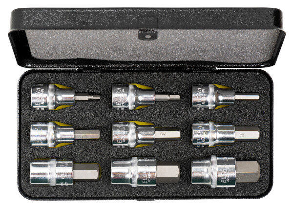 Steckschlüssel-Satz 1/2", Innen-Sechskant, 9-teilig 4-19 mm, ELORA-770-INM