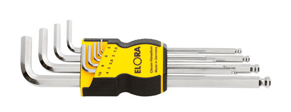 Kugelkopf-Winkelschraubendreher-Satz, extra l, 9-teilig 1,5-10 mm, im Kunststoffhalter, ELORA-159SKU